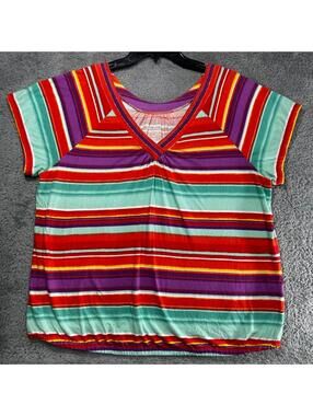 Lane Bryant Top Womens 18/20 Multicolor Striped V-Neck Raglan Elastic Hem Tee